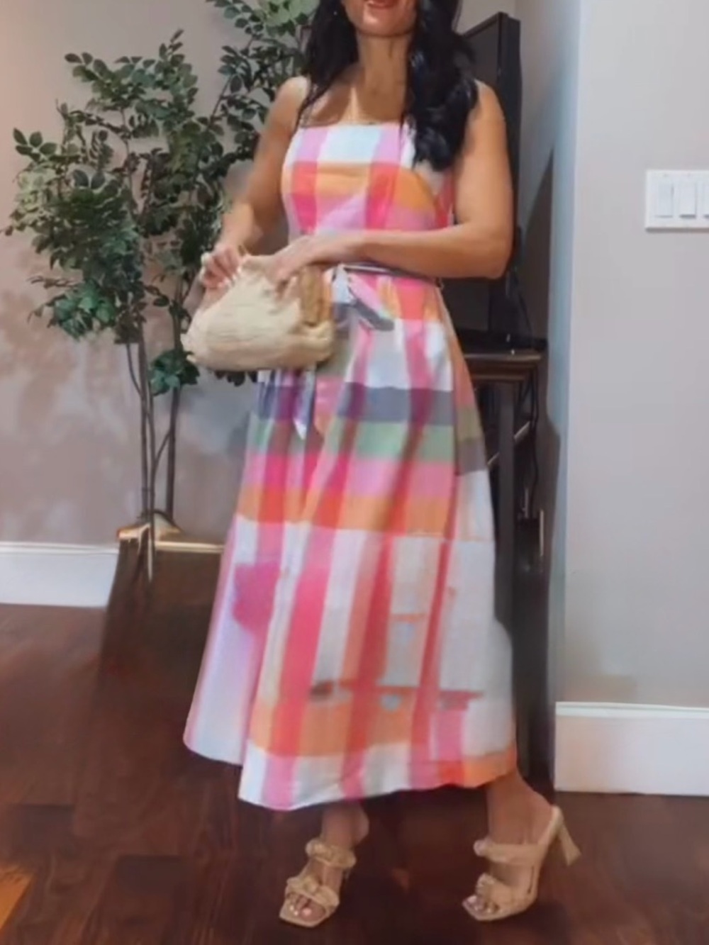 NWT kate spade Pink Multicolor Plaid Midi Dress Size L - Picture 2 of 8